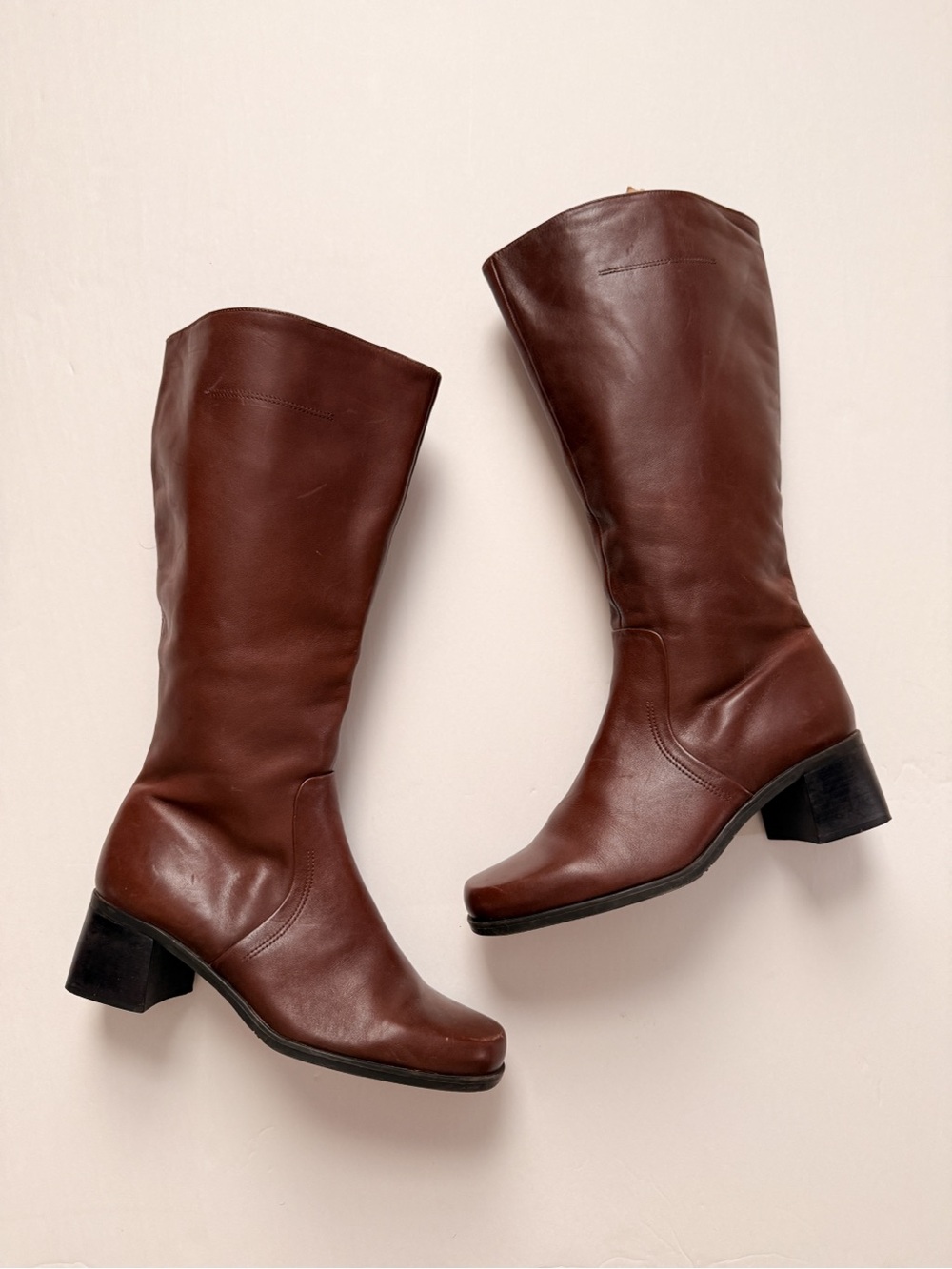 Vintage Naturalizer Brown Leather Low Heel Tall Boots 8.5 Women’s
